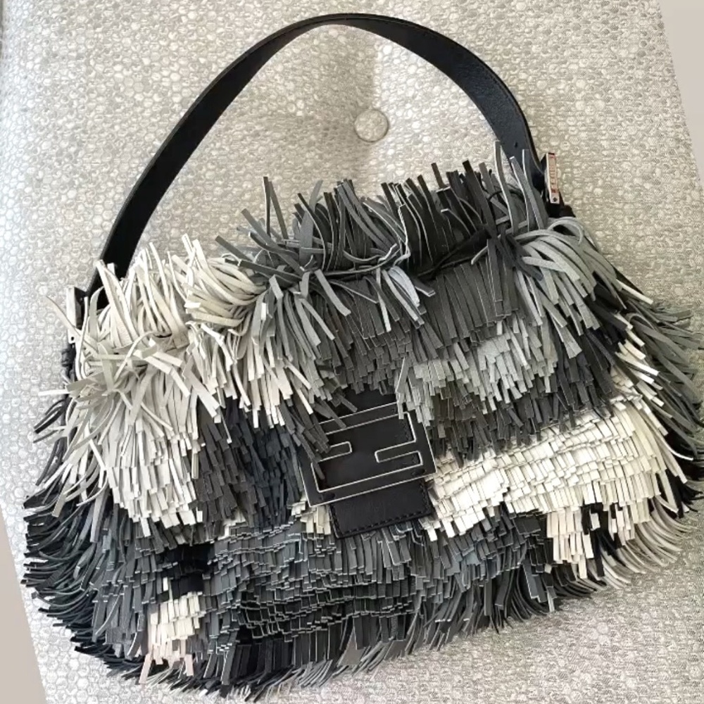 NEW Gorgeous Rare Fendi Fringe Leather Baguette Shoulder Bag Ombre Grey NWTpurse